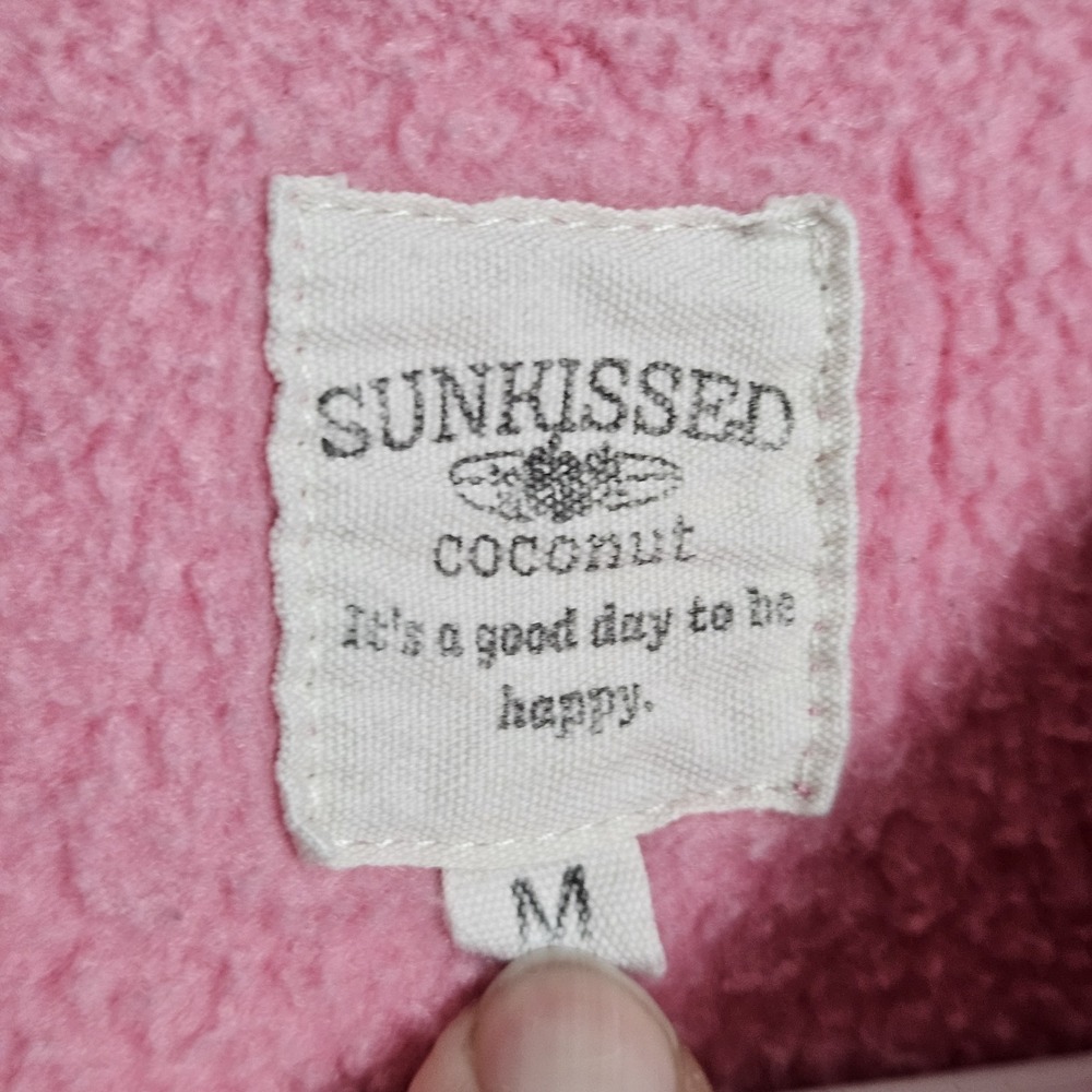 Sun Kissed Coconut Womens Sweatshirt Sz M Pink Crewneck Embroidered Happy Era - Picture 3 of 9